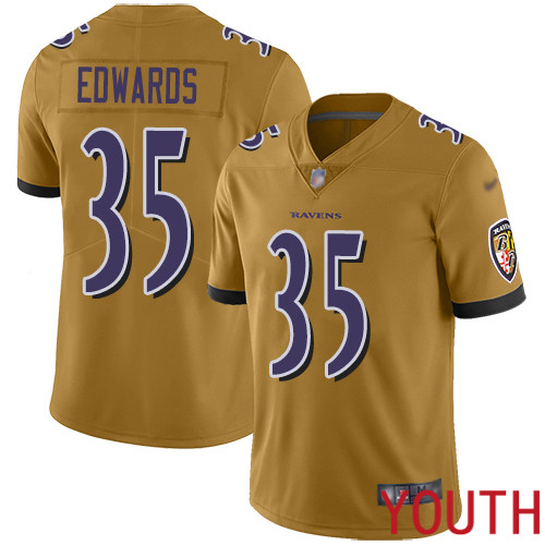 Baltimore Ravens Limited Gold Youth Gus Edwards Jersey NFL Football #35 Inverted Legend